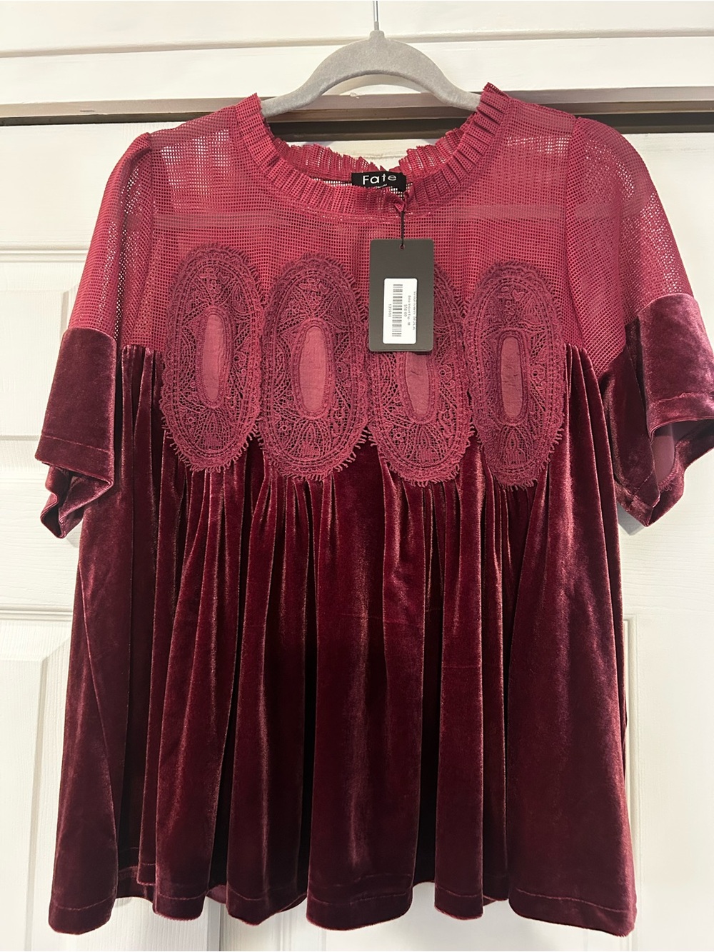 Fate Berry/Mauve Velvet Lace Yoke Top